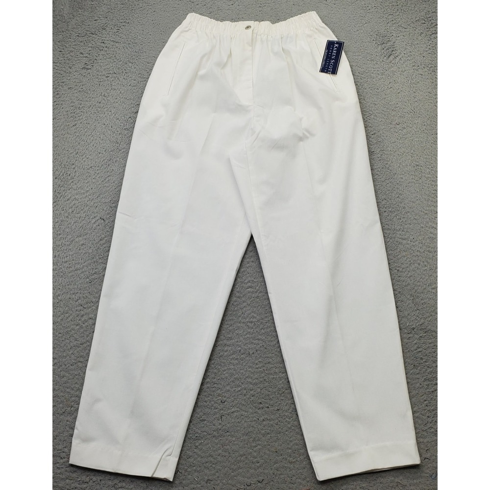Karen Scott Pants Womens 8 White‎ Pleated Classic Fit Straight Leg Elastic Waist